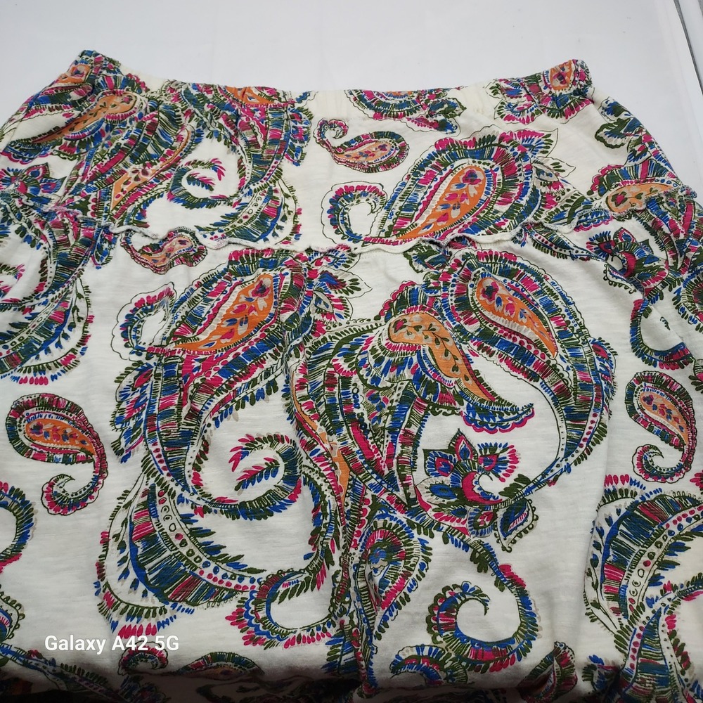 Tommy‎ Hilfiger Womens Paisley Tiered Maxi Skirt Cotton Boho Cream Pink Large